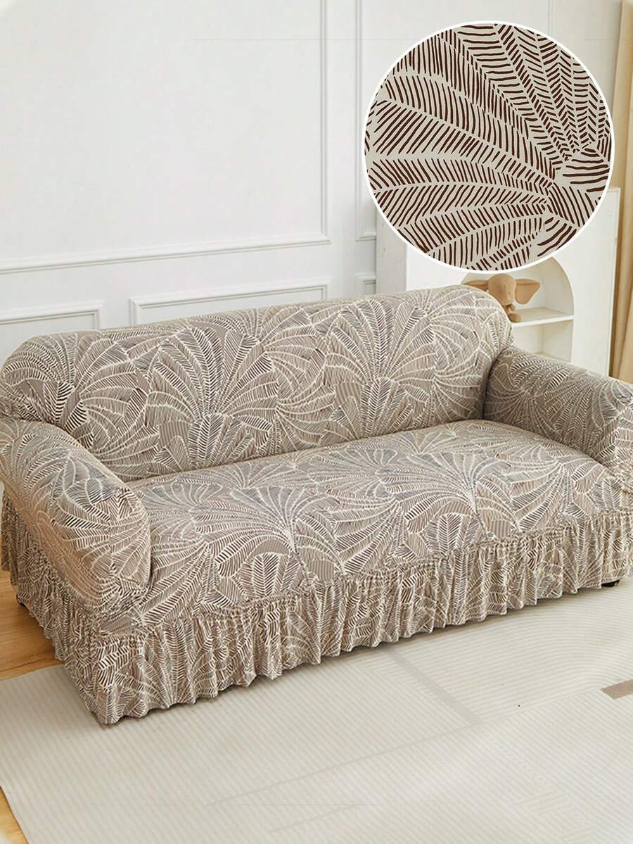 1pc Bohemian Style Printed Stretch Sofa Cover - Brown - View 1