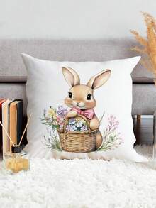 1 pieza Funda de almohada decorativa impresa por un solo lado, suave y cómoda, con elemento de conejo de Pascua, adecuada para dormitorio, sala de estar, sofá, decoración de fiesta (no incluye relleno de almohada) - Multicolor - Ver 4
