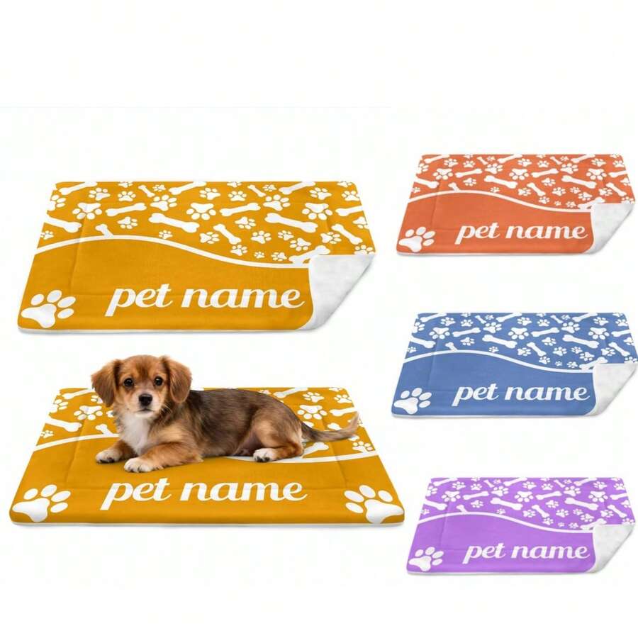Personalized Pet Insulating Mat With Your Own Pet's Name.This Thick, Cozy Pet Flannel Insulating Mat With Paw Prints Provides Warmth And Comfort, Making It Perfect For Cats And Small Dogs To Relax On. It's Portable And Ideal For Creating A Snug Spot For Your Pet. Perfect Gift For Any Pet Owner, Flexible & Easy To Store & Portable, Gift For Best Friends Mom, Dad, Daughter, Son, Family, Girlfriend, Boyfriend, And Other Pet Lover - Multicolor - View 1