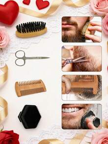 J·FOCUS 5件套男士便携式胡须修剪套装 - 不锈钢鼻毛修剪器、胡须刷、剃须刷和胡须梳套装，带收纳袋，通勤、旅行、圣诞节、情人节、父亲节礼物、送给男友/丈夫的实用礼物、生日派对礼品、商务礼品必备胡须修剪工具 - 鬍鬚刷套裝 - 查看 8