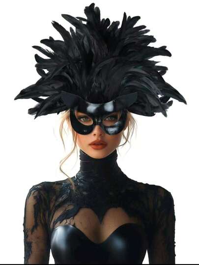 2pcs/Half-Face Masks For Festival Role-Playing Parties, Black Peacock Feathers, Theme Party Carnival, Various Masquerade Balls, Costume Props.