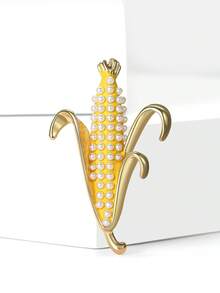 Luxury Enamel Pearl Corn Brooches - Food Pins For Women Unisex Casual Party Jewelry Accessories / Friends Gifts Badges Decoration - Corn - View 10