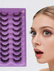 20 Pairs Of 3D Mink Fur Natural False Eyelashes, Available In 1/2box Packaging. They Are Dense And Curled, Perfect For Creating A Natural Makeup Look. Ideal For Daily Dates, These Realistic And Reusable Eyelashes Are Great For Eyelash Extensions, Makeup Tools, And For Little Fairies. - Black - View 8