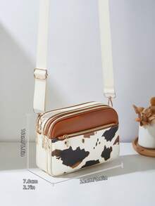 Fashionable New Cow Print Pattern Multi-Layer Crossbody Shoulder Bag For Women - Multicolor - View 3