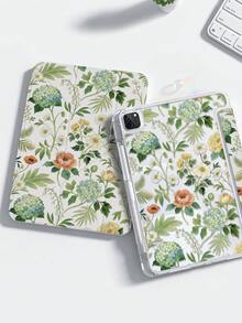 A Delicate & Cute Cartoon Anime Green Floral Pattern Double-Sided Acrylic Transparent Crystal Back Cover, Shock-Proof, Suitable For IPad 7th, 8th, 10th Gen (10.2"), Built-In Pencil Slot, Sleep/Wake Function, Ideal Christmas & New Year Gift - Multicolor - View 2