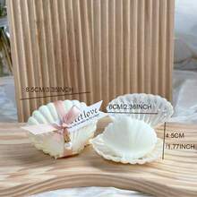 Shell Shaped Scented Candle Gift Set - Includes Candle And Pink Ribbon Tag, Suitable For Weddings, Bridal Showers, Beach Parties, Wedding Decor And Luxury Gifts, Boho Beach Style Soy Wax Fragrance Home Decor, 1pc/3pcs/10pcs - White - View 10