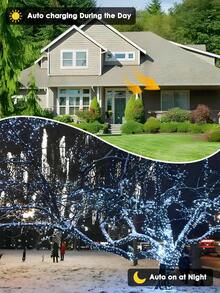 20/50/100/200 LED Solar Powered String Lights - 8 Modes, Solar Christmas Lights, IP65 Waterproof Fairy Lights, Suitable For Yard, Fence, Balcony, Party, Christmas Tree, Wedding, Garden Camping Decor, Perfect For Outdoor Christmas Garden Party (Warm White/White/Colorful/Purple) - Black - View 6