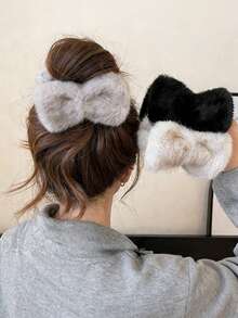 1pc Solid Color Plush Bow Bun Claw Clip, Fashionable Updo Hair Accessory, Suitable For Commute, Party, Holiday, Valentine's Day, Birthday And Other Social Occasions Elegant Hair Claws Women Hair Accessories Causal Hair Clips - Multicolor - View 1