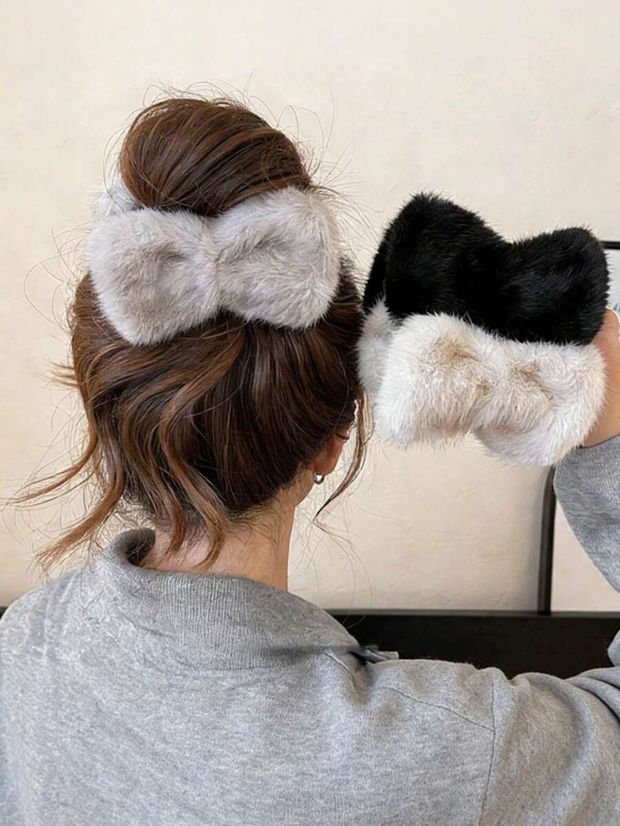 1pc Solid Color Plush Bow Bun Claw Clip, Fashionable Updo Hair Accessory, Suitable For Commute, Party, Holiday, Valentine's Day, Birthday And Other Social Occasions Elegant Hair Claws Women Hair Accessories Causal Hair Clips - Multicolor - View 1