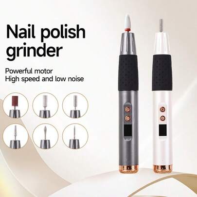 Nagellacksborttagare och nagelfil, uppladdningsbart nagelvårdsverktyg, nagelbuffert, kompakt bärbart nagellacksset, USB-uppladdningsbart - 6 utbytbara huvuden, bärbar nagelbuffert och pedikyrverktyg, julklapp till vänner eller familj