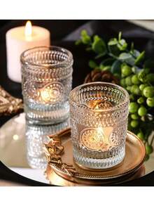 2个复古绿色玻璃烛台 - 精致优雅的茶蜡烛台，图案精美，适合节日派对装饰、婚礼餐桌摆设和节日餐桌装饰 - 綠色燭台 - 查看 9