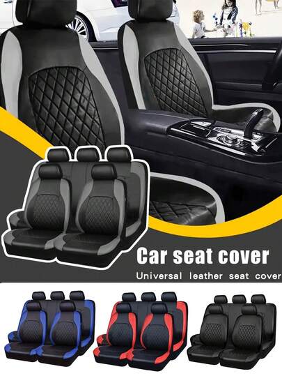 9pcs/4pcs Universal Diamond Patterned Leather Car Seat Covers - Shiny Design, Compatible With Airbags, Suitable For SUVs, Sedans, And As A Complete Set Car Seat Covers Full Set Seat Covers Car Forros Para El Carro Forros Para Asientos Carro( Including Front Seat Covers, Backrest Covers, Rear Seat Covers, And Pillowcases