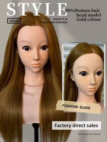 22 Inch 90% Real Human Hair Mannequin Head, Beauty Salon Hairstyle Training Model With Tabletop Clamp, For Hair Extensions Practice - Multicolor - View 3