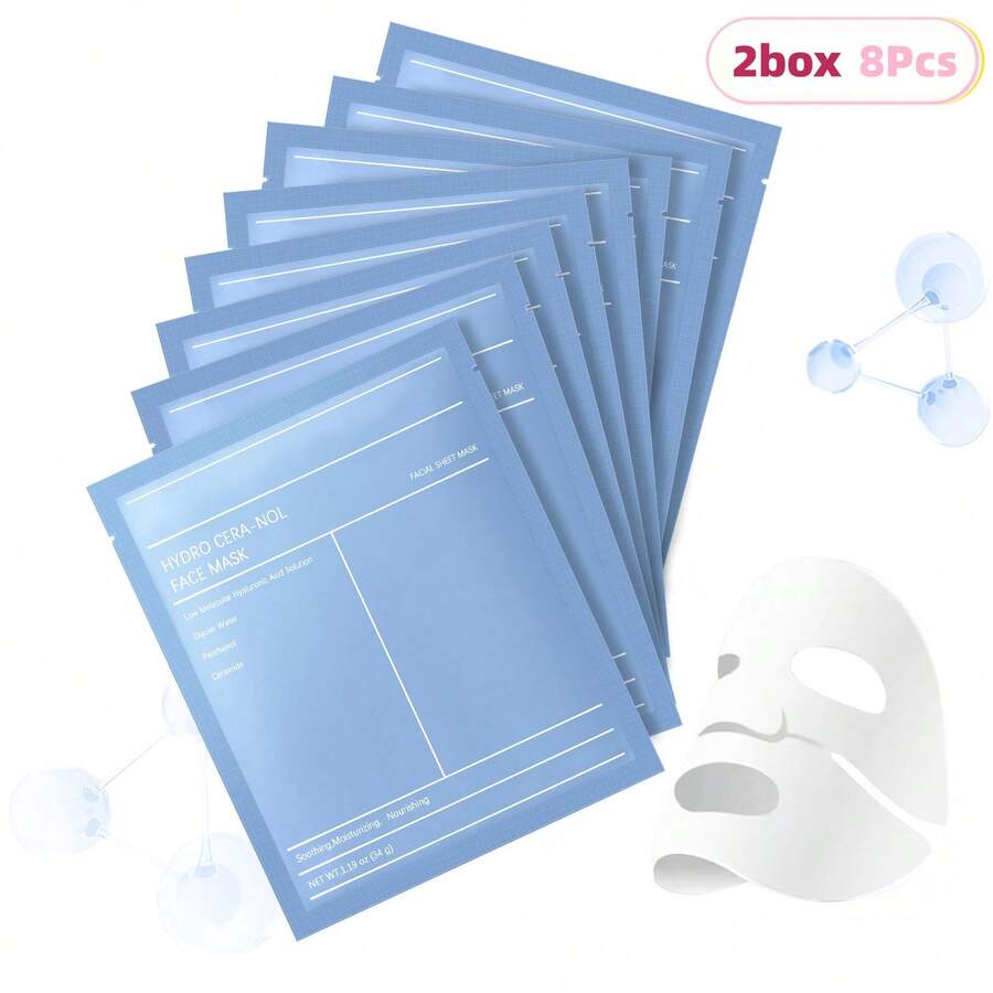 8Pcs Hydro Cera-Nol Real Deep Mask, Overnight Hydrogel Mask | Quick Soothing, Hydrating, Pore Tightening, Firming, Redness Reducing | Serum Solidified Into Sheet Mask, Boost Elasticity | Brightens Skin Tone, Fades Wrinkles | Morning Rescue, Transparent Mask | Sensitive Skin Friendly, Korean Skincare, Gifts For Women |1.19oz(34g)X 8ea - 藍色(2盒) - 查看 1
