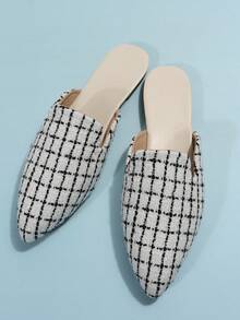 Women's Solid Color Bow Decor Pointed Toe Slip-On Flat Shoes, Casual Fashion Elegant Loafers, Soft Bottom Daily Commute Office Shoes, Mules, Brown - White Black - View 7