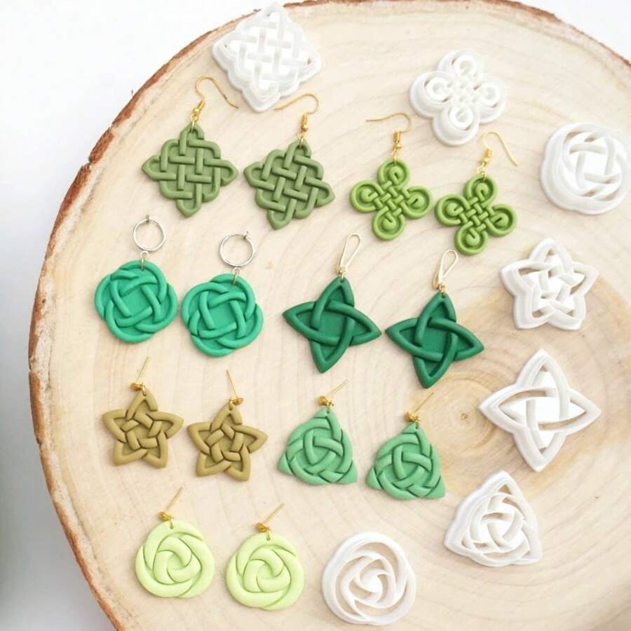 1/7 قطع مجموعة قوالب قطع من الطين البوليمري على شكل عقدة سلتية - أدوات حرفية على الطراز السلتي التقليدي لصنع أقراط المجوهرات والتعليقات وإكسسوارات باليد - أبيض - مشاهدة 1