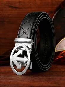 1 Piece Of 2026 New Arrival Men's Light Luxury Arrow-Shaped Automatic Buckle Belt, A Fashionable And High-End Business Belt With Letter-Embossed Strap, 47 Inches Long. Perfect For Matching With Jeans, It Is Suitable For Daily Outings And Office Business Wear, And Also Serves As An Ideal Gift For Family Members And Boyfriends On Anniversaries Or Festivals. - Multicolor - View 3