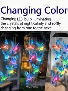 1 Peça Sonhadora Borboleta Colorida e Pássaro Solar Móbile de Vento - Versão de Iluminação Gradiente - Luzes de Decoração de Atmosfera Externa, Adequada para Quintal e Varanda - Não é apenas um item decorativo, mas também uma fonte de iluminação para iluminar o espaço noturno, um acessório prático para realçar a atmosfera externa. - 1 unidade - Visão 2