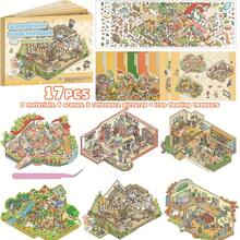 DIY House Sticker Book, Landscape Sticker, Scene Sticker (Includes 6 Extra Large Scene Cards, 9 Material Sheets, 2 Effect Sheets) 3D Miniature House Micro Landscape Sticker DIY Scrapbooking Toy Sticker, Scenery Sticker, Handbook Sticker, Small House Scene Sticker Scrapbook Supplies Stationery Stickers Funny Stickers Laptop Stickers Kindle Phone Stickers - Multicolor - View 2