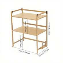 1/ 2-Tier Microwave Stand - Bamboo Wood Kitchen Countertop Organizer With Sturdy Wood Frame, Countertop Organizer With Hooks & Chopping Board Rack, Space-Saving Design For Microwave, Rice Cooker, Oven & Pots Pans, Utility Racks - 1 Tier Rustic Wood Colour - View 6