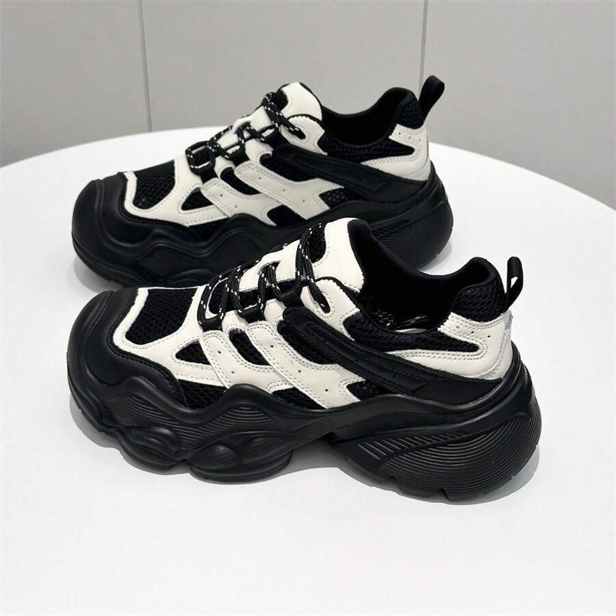 Zapatos de plataforma para mujeres 2025 primavera y otoño nuevo estilo urbano zapatos deportivos para estudiantes que aumentan la altura zapatos casuales de senderismo - Blanco - Ver 1