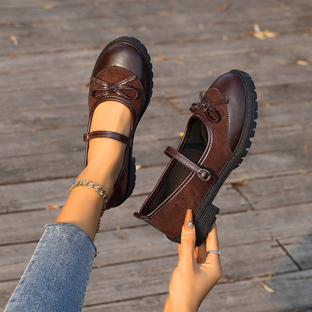 Nuevos zapatos Mary Jane vintage con lazo de leopardo, punta redonda, suela gruesa, zapatos bajos para mujer estudiante, primavera/otoño, tacones de