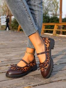 Nouvelles chaussures vintage à boucle Léopard Mary Jane, bout rond, semelle épaisse, tige basse, chaussures pour étudiantes et femmes, printemps/automne - Multicolore - Voir 3