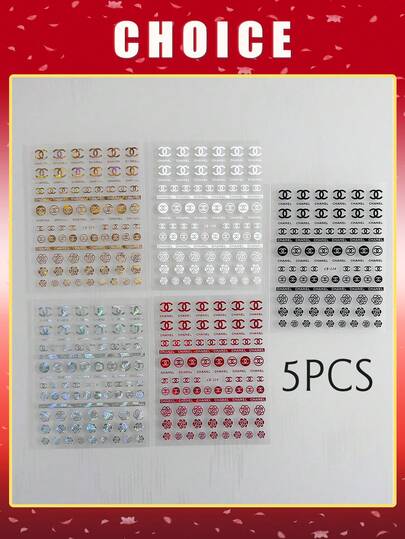 5pcs Laser Cut Flat Self-Adhesive Glitter Nail Stickers, Essential For DIY Manicure. Thin, Smooth, Easy To Apply, Waterproof And Durable. Professional Nail Stickers For Fingers And Toes. Create Elegant Sparkling Nails Easily At Home.
