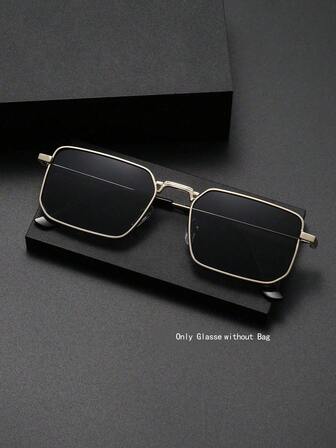 1 par herrglasögon med metallbågar, fyrkantiga, moderiktiga, lämpliga för dagligt bruk, strandtillbehör, glasögon för sommarstrandsemester, utomhus, resor