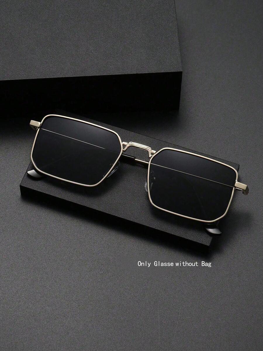 一副男士金属框方形时尚眼镜，适合日常佩戴，沙滩配饰，夏季海滩度假、户外活动、旅行必备眼镜。 - 灰色 - 查看 1