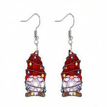 2D flat holiday red dwarf string light acrylic earrings - reversible Christmas party jewelry, cute cartoon design with colorful lights, suitable for Christmas or casual wearing dwarf earrings - Multicolor - Ver 3