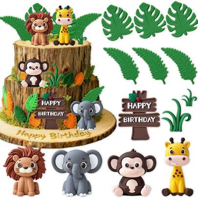 13pcs Jungle Animal Cake Toppers, No.1 Cake Decorations, Giraffe Lion Cake Toppers, Jungle Theme Birthday B A B Y Shower Party Supplies, Perfect For 1st Birthday Celebration, Birthday Party, Animal Theme Gathering, African Theme. They Stand Out In Every Photo, Making Your Birthday Photos Truly Unforgettable.