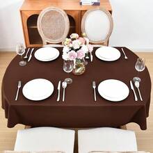 Oval Tablecloth 52 X 70 Inch Washable Polyester Table Cloth Solid Chocolate Heavy Duty Fabric Table Cover Daily Use For Dining Home Kitchen Party Wedding,Chocolate70inchx52inchOval - 巧克力色70吋x52吋橢圓形 - 查看 5