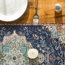 1PC Bohemian-Style Blue Table Runner, Rustic Country Farmhouse Magical Winter Kitchen Dining Table Decoration, Home Party Decor