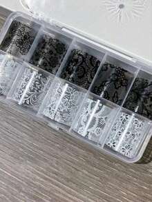 10 Rolls Lace Nail Foil Paper, Black & White Nail Transfer Foil Paper, Floral Nail Foil Paper, Holographic Nail Foil Paper, DIY Acrylic Nail Decal Stickers, Nail Art Supplies - Multicolor - View 4