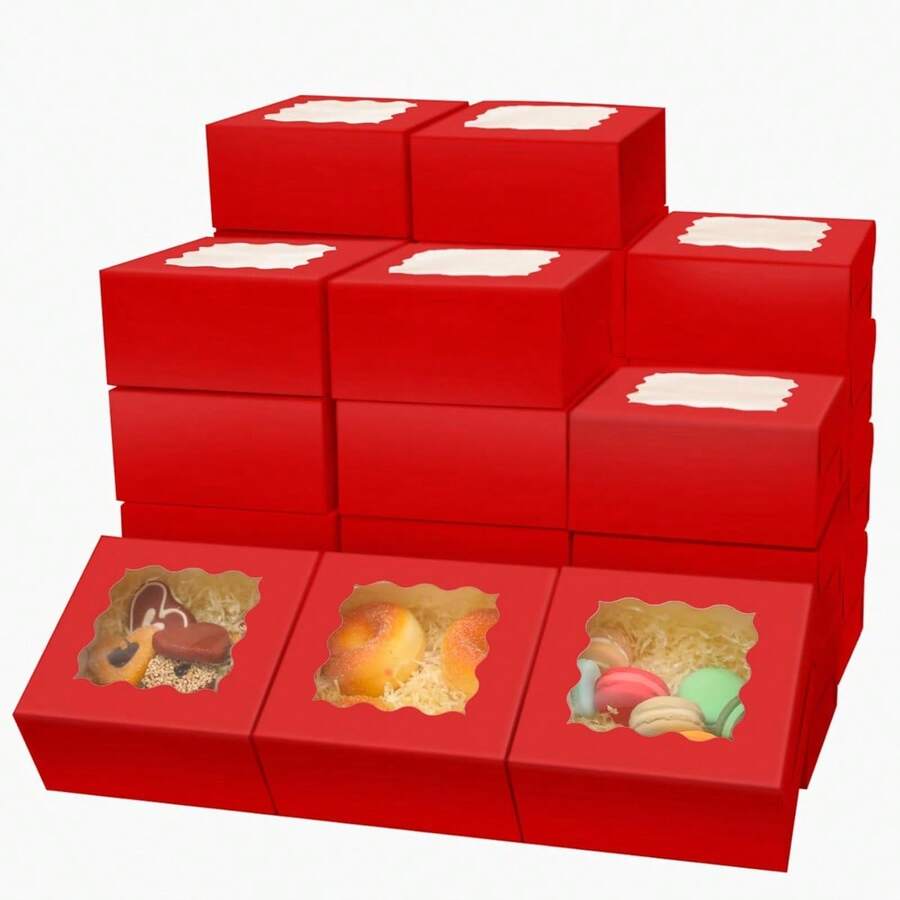 Cajas de panadería Kraft con ventana, Cajas pequeñas para pastelería, Gruesas y resistentes - Albaricoque - Ver 1