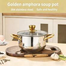 24cm 304 Stainless Steel Gold Soup Pot, Sandwich Bottom Cookware, Easy To Clean, Ideal For Holiday Gifts And Home Kitchen - Gold - View 6