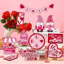 16pcs Valentine's Day Tiered Tray Decor Set, Farmhouse Wooden Valentine's Day Table Decor, Rustic Wooden Heart Hugging & Kissing Table Toppers, Suitable For Wedding Party Gifts (Tray Not Included) - 彩色 - 查看 6