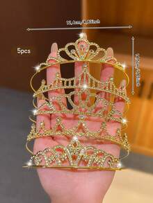 5件套时尚百搭优雅皇冠发箍，适合日常佩戴 - 金色 - 查看 2