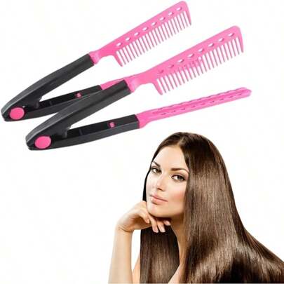 Peine de Pelo Anti-estática en Forma de V Peine del Pelo Peine Clip de Corte de Pelo Peinado de Corte Flequillo Pelo lacio Herramienta de Estilo Rosa r-033