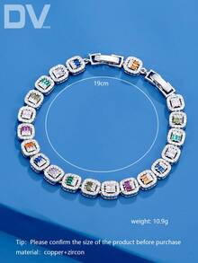 DV JEWELRY 1件装奢华女士手链，镶嵌人造锆石、彩色宝石，镀白金，优雅饰品，适合约会、婚礼、派对、周年纪念等场合佩戴。 - 銀色 - 查看 7