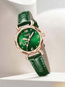 Gaiety 5Pcs Women's Ladies Female PU Leather Strap Quartz Wrist Watch Butterfly Bracelet Necklace Earring Jewelry Set Elegant Fashion Light Luxury Rhinestone Heart Dial Used For Daily Wear Party Decoration Or Holiday Gifts For Girlfriends And Mothers