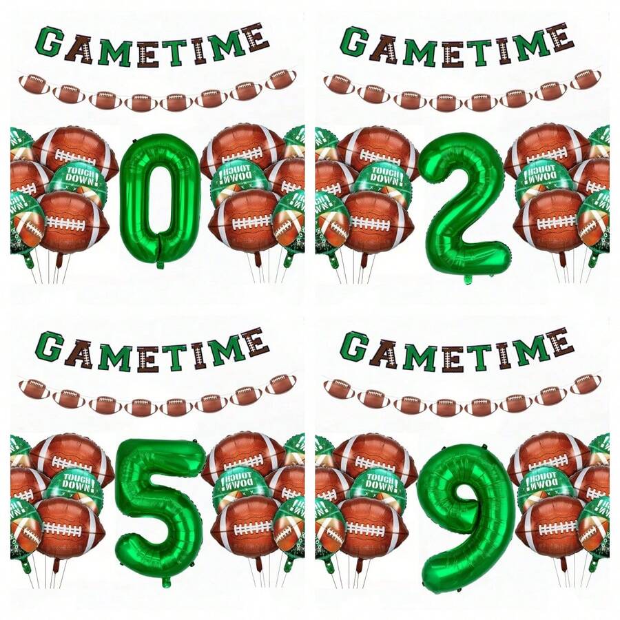32" Green Number Foil Balloons, Football Pennant Flags, Football Shaped Balloons, Birthday Party Decorations - Green - View 1