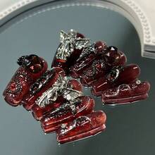 10 Pieces Of Hand Pressed Nail Art, Spring/Summer Nail Polish, Fake Nails, DIY, Dark Nipples And Cross Nail Accessories Red Nails For Girls, Ladies To Use In Weddings, Stages, Proms, Parties, Holidays, Vacation Scenes - SJ0363-S - 查看 1
