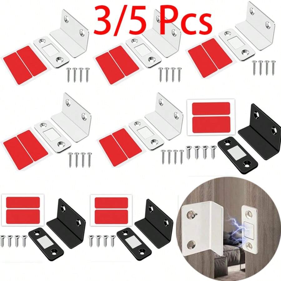 Cupboard Door Magnets 3/5 Pcs Kitchen Cabinet Door Magnets Magnetic Catches For Cupboards With Mounting Screws Soft Close Magnetic Damper Door Catch Release - Black - View 1