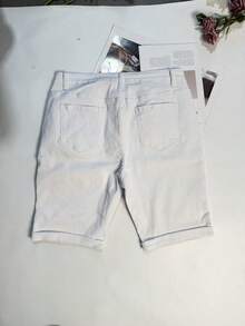 Plus Size White Denim Bermuda Shorts With Zipper And Medium Stretch For Comfortable Casual Wear Summer - White - View 6
