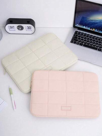 1pc Cute Quilted 14/15.6 Inch Laptop Sleeve, Suitable For Women/Students, Multiple Sizes Available, Minimalist Luxury Solid Color, Water-Resistant Easy To Clean, Grid Stitching Design, Anti-Drop Shock Absorption, Lightweight And Portable, Suitable For School, Office, Business Travel, Back To School Gift, Birthday Gift, Holiday Gift, /Laptop Sleeve, College Essential, Cable Storage ,Travel Essential Bag