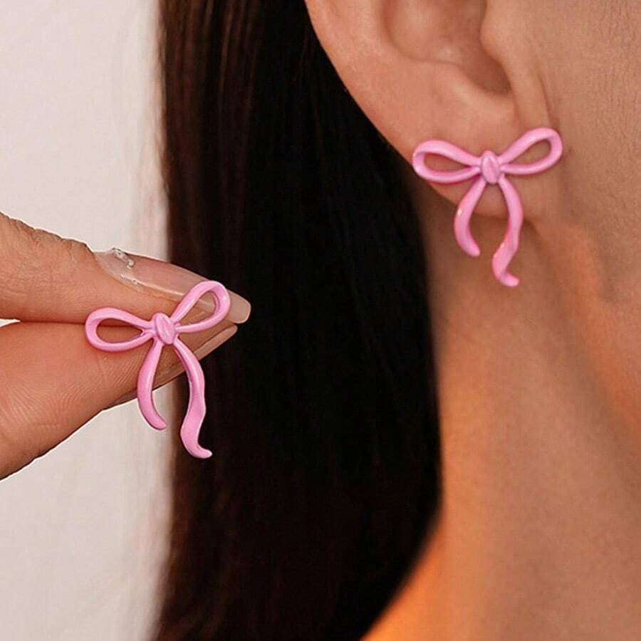 Red Bow Earrings Valentines Day Earrings Women Dangle Drop Earring Prom Party Valentines Outfit - A5: Khuyên tai nơ hồng - Xem 1