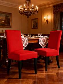 4/6件装红色牛奶丝椅套，弹力防尘防污椅套，适用于客厅、酒店、餐厅、厨房、家居装饰，四季皆宜，也可用作圣诞沙发套、圣诞装饰 - 大紅色 - 查看 1