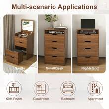 3-In-1 Vanity Desk With Mirror & Stool, Flip Top Makeup Dressing Table, Compact Storage For Bedroom, Bathroom, Dressing Room(18.9"L, Walnut) - 18.9吋長,胡桃木 - 查看 6